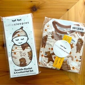 Beary Sleepy Swaddle & Hat Set and Crescent Zippy Set — Lunaluxe™ Bamboo